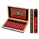Rocky Patel Vintage 1990 Cigars, an open wooden box containing multiple cigars with red and gold packaging, and one additional cigar outside the box for display.