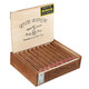 Rocky Patel The Edge Sumatra Cigars, open wooden box showcasing multiple cigars with red and gold bands, and a warning label on the inside of the lid.