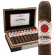 Rocky Patel Sun Grown Maduro Cigars, a box of premium cigars with one cigar displayed, featuring a dark Maduro wrapper and a decorative band with the company's logo and product name.