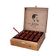Padron 1926 Series 90th Tubo Maduro Cigars 10Ct. Box, wooden cigar box with a lid open, displaying 10 Maduro cigars inside, with the box featuring branding and a graphic of a woman smoking.