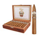 Padron Series Damaso #34 Torpedo Cigars 20Ct. Box, an open wooden cigar box containing 20 cigars with a single cigar placed outside the box, showcasing the product.