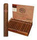 Padron Series 4000 Natural Cigars 26Ct. Box, a wooden box containing 26 cigars neatly arranged with a single cigar standing outside the box showcasing its size and texture.