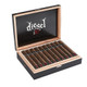 Diesel 10th Anniversary Cigars, open wooden box with 20 cigars neatly arranged inside, featuring Diesel branding and celebratory design.