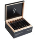 Obsidian Short Robusto Cigars 20Ct. Box, black and wooden cigar box containing 20 cigars with the Obsidian logo inside the lid and text on the front.