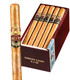 Dolce Vita Cafe Coffee Light Edition Petite Corona Cigars 25Ct. Box, featuring a close-up of a single cigar with its decorative band and a box containing five rows of similar cigars.