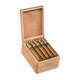 Dolce Vita Exotic Petite Corona Cigars 20Ct. Box, open wooden box containing 20 petite corona cigars with gold and black bands