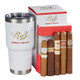 Romeo Y Julieta Cigars Champion Sampler 5ct Plus Tumbler, a set of five Romeo Y Julieta cigars with a white insulated tumbler featuring the brand's logo.
