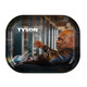 Futurola TYSON 2.0 ROLLING TRAY - PIGEON WHITE, a sleek black rolling tray featuring an image of Tyson with a cigarette, and the product name displayed prominently.