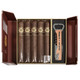 Romeo Y Julieta Cigars Reserve Toro Sampler with Wine Opener, a luxurious cigar collection in a decorative box with five cigars and a corkscrew wine opener.