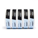 Sesh Tobacco Free Nicotine Pouch Mint 6mg 1/5 Ct Roll, five white cylindrical containers of nicotine pouches with black and light blue labels.