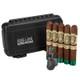Cohiba Buffalo Trace Cigars Travel Combo with Lighter, featuring five cigars with buffalo bear bands, a black storage case, and a lighter.