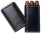 Xikar XIKAR ENVOY 3 Cigar Case Black, stylish black leather cigar case with white stitching and three cigars inside.