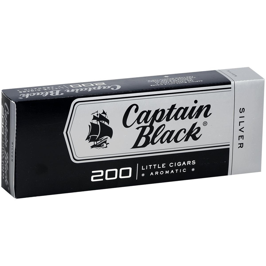 Captain Black Little Cigars Silver, black and silver pack of 200 aromatic little cigars.