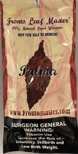 Fronto Leaf Master Cigar Leaf Palma 1Ct, image of a brown cigar leaf inside packaging with product name and warning labels.