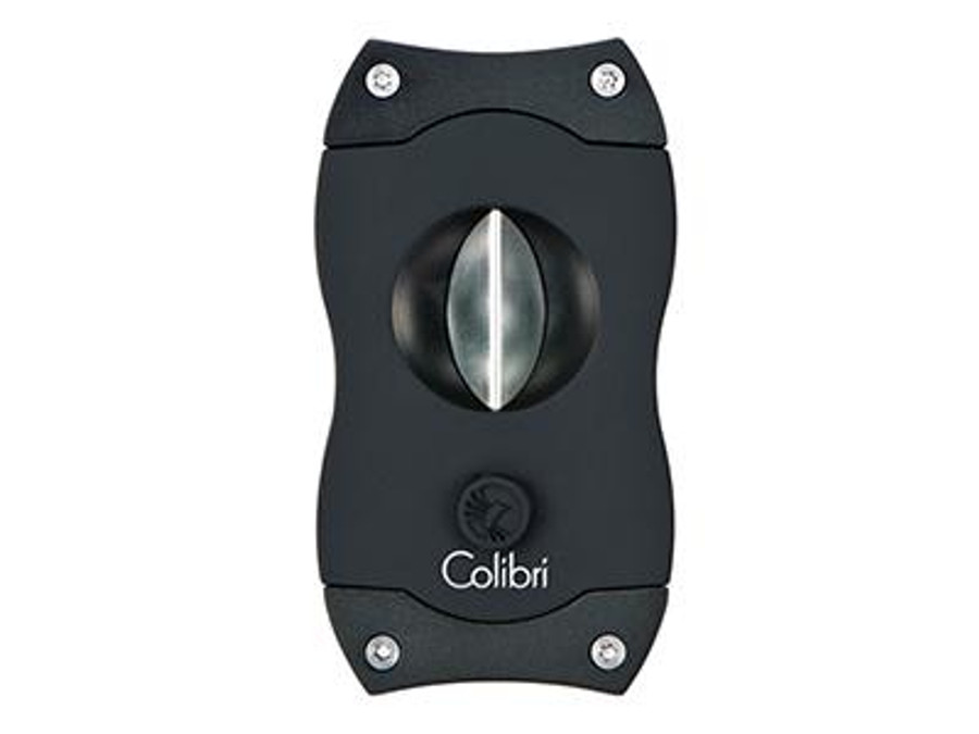 Colibri V-Cutter for Cigars, black cigar cutter with a V-shaped cutting blade and sleek design.