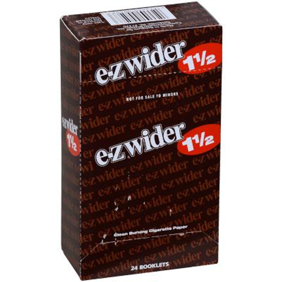 EZ Wider Cigarette Rolling Papers 1 1/2, product packaging display with red and black design and white text.