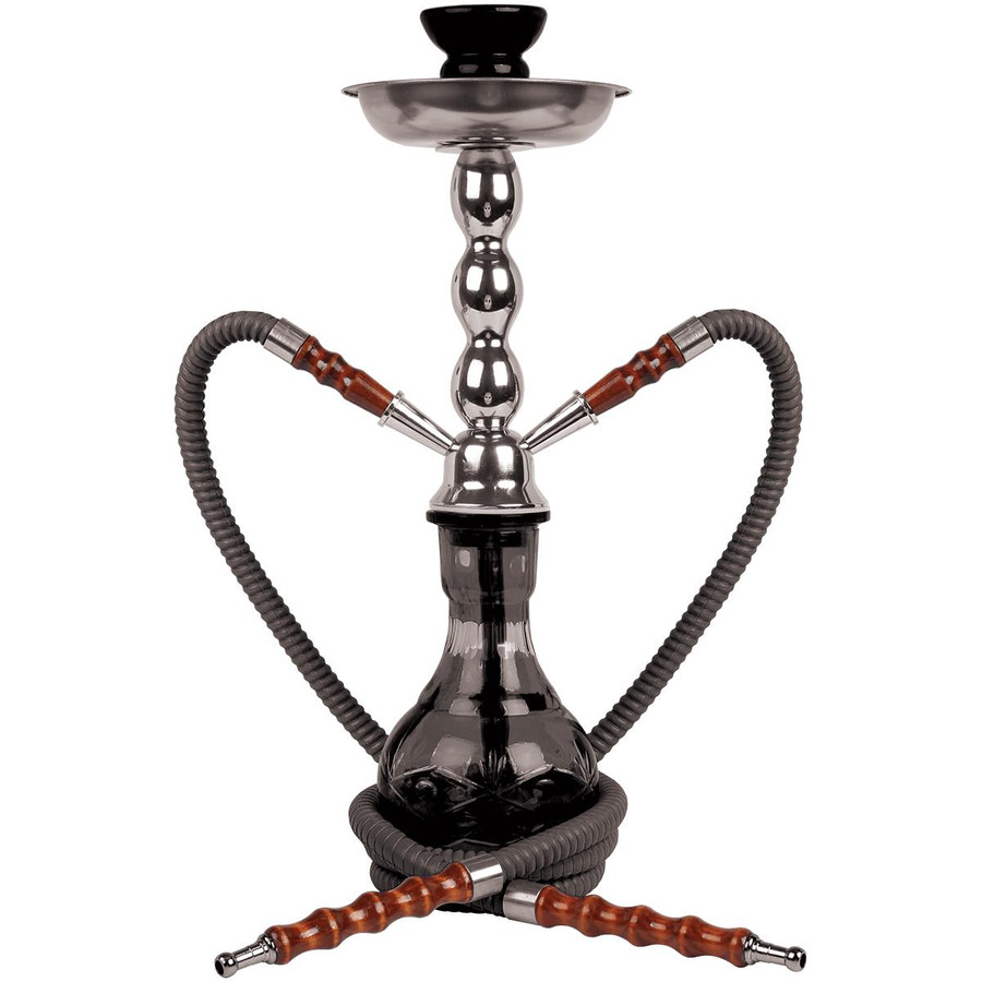 Starbuzz Tobacco Dual Hose Hookah Pipe 17 inch with case, sleek black and silver design with wooden accents, flexible hoses, and a protective case for easy portability.