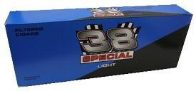 Thirty Eight Special Filtered Cigars, a box of filtered cigars with a blue and black design and the brand logo on the packaging