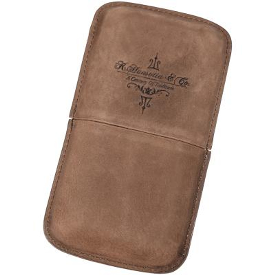 Gurkha Cigars Leather Case Holds 3, brown leather cigar accessory case with engraved logo.