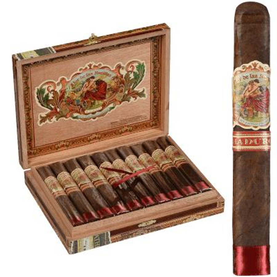 My Father Cigars Flor De Las Antillas By My Father Cigars Corona Maduro 20 Ct. Box, open wooden cigar box with rolled cigars inside, featuring colorful and detailed branding and artwork.