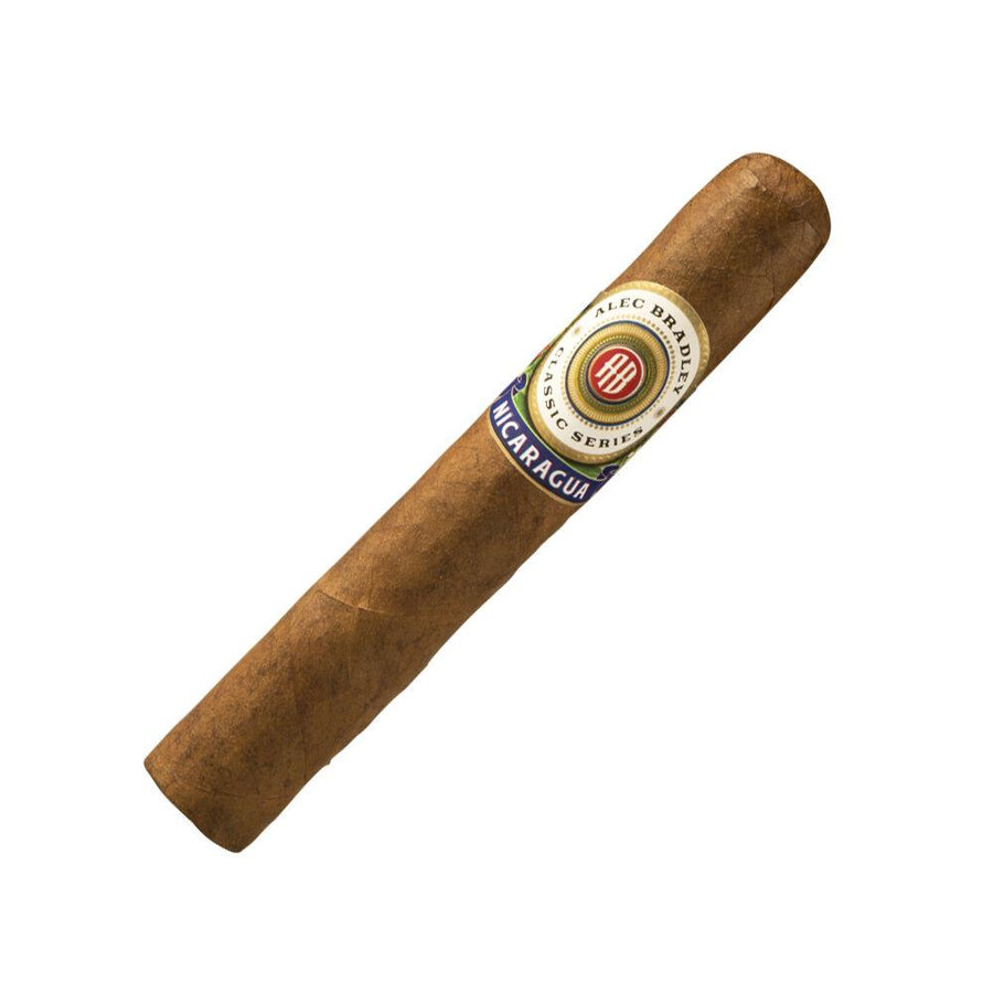 Alec Bradley Cigars Classic Series Nicaraguan Robusto 20Ct Box, a single hand-rolled cigar with a brown wrapper and a labeled band around it.