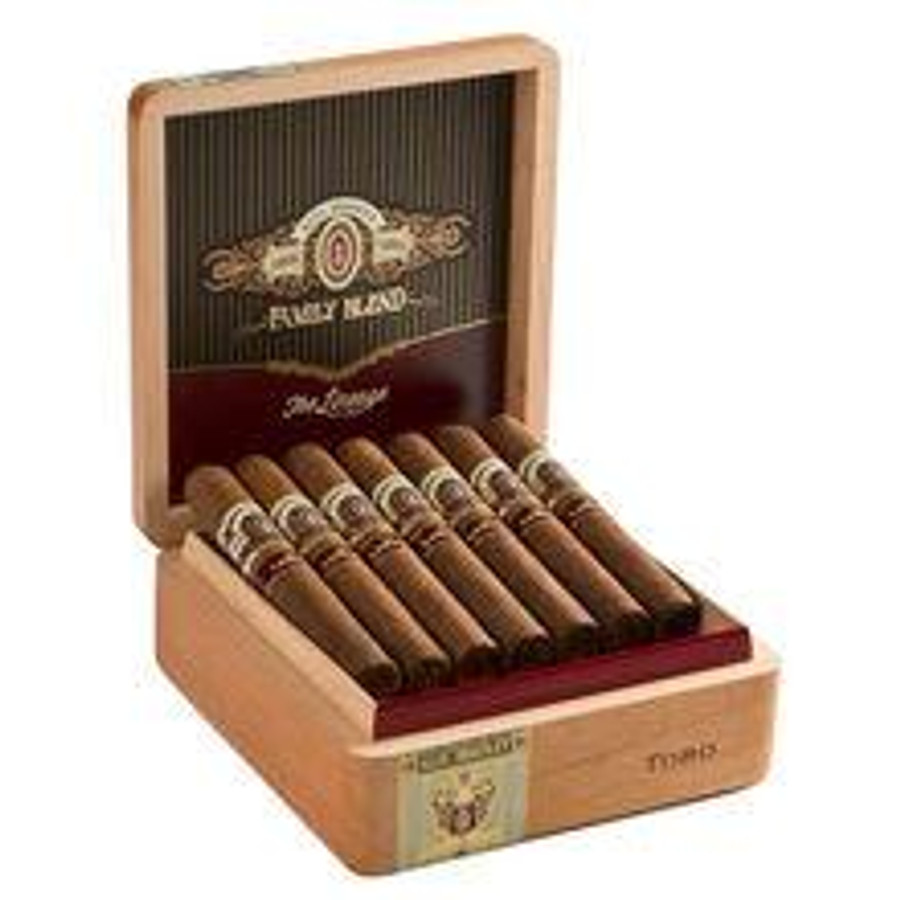 Alec Bradley Cigars Family Blend The Lineage Toro 20Ct. Box, open wooden cigar box displaying 20 cigars with a logo and branding inside the lid.