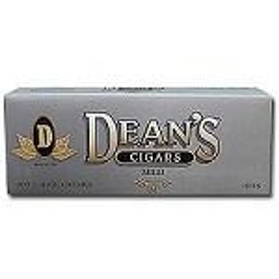Deans Cigars Deans Large Filtered Cigars Mild, rectangular gray and black box of filtered cigars with Deans logo and product name on the front Deans Cigars Deans Large Filtered Cigars Mild, rectangular gray and black box of filtered cigars with Deans logo and product name on the front