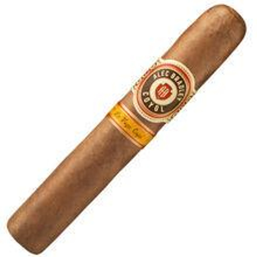 Alec Bradley Cigars Coyol Gordo 24 Ct. Box, close-up of a single cigar with a brown wrapper and a decorative band featuring the Alec Bradley logo. Alec Bradley Cigars Coyol Gordo 24 Ct. Box, close-up of a single cigar with a brown wrapper and a decorative band featuring the Alec Bradley logo.