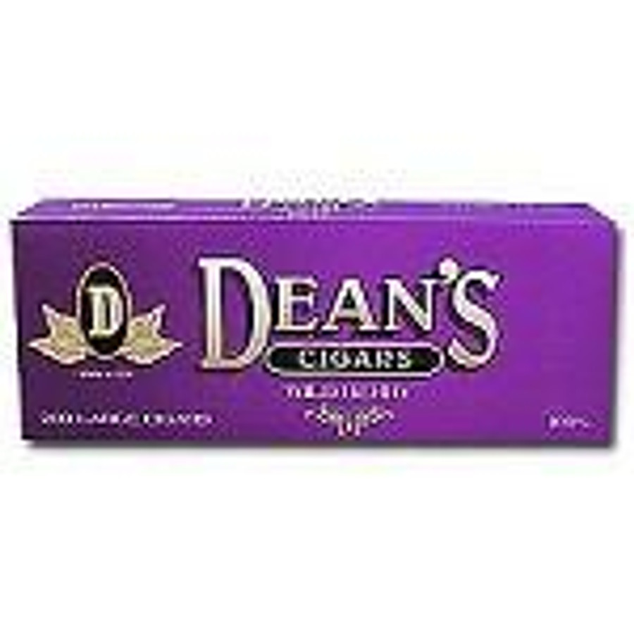 Deans Cigars Deans Large Filtered Cigars Wild Berry, purple packaging box with product name and logo.