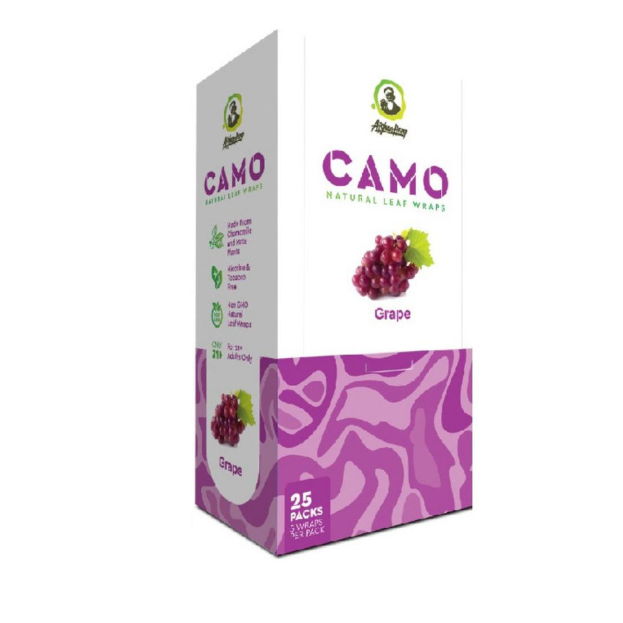 CAMO Natural Leaf Wraps Grape 25/5, packaging with purple and white design featuring a bunch of grapes.
