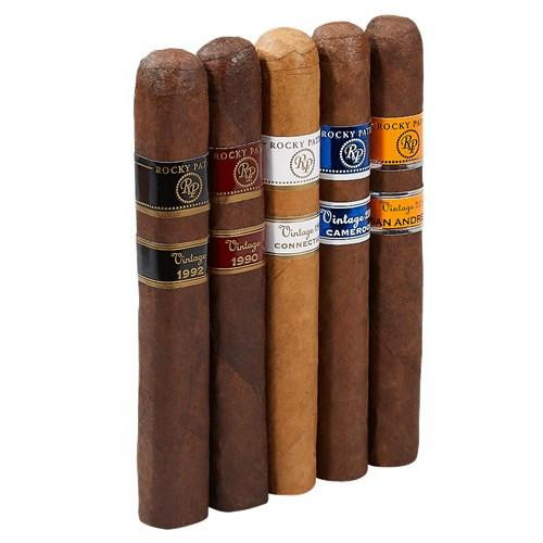 Rocky Patel Vintage Sampler 5 Cigar, collection of five cigars with different colored bands and labels