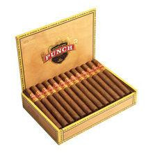 Punch Gran Puro Sierra Cigars Double Corona 25Ct. Box, open box showing neatly arranged cigars with brown wrappers inside a yellow and brown packaging