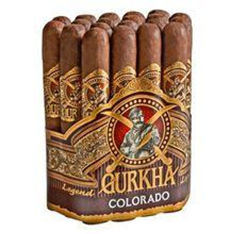 Gurkha Colorado Double Magnum Cigars 20, bundle of cigars with ornate band and packaging featuring the Gurkha logo and design.