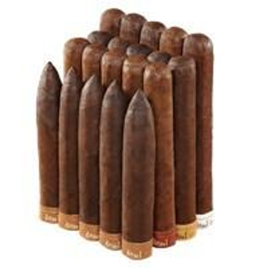 The Diesel 20 Cigars Collection Sampler, a display of 20 premium cigars with varying shades of brown and different sizes, arranged in a row for tasting and selection.
