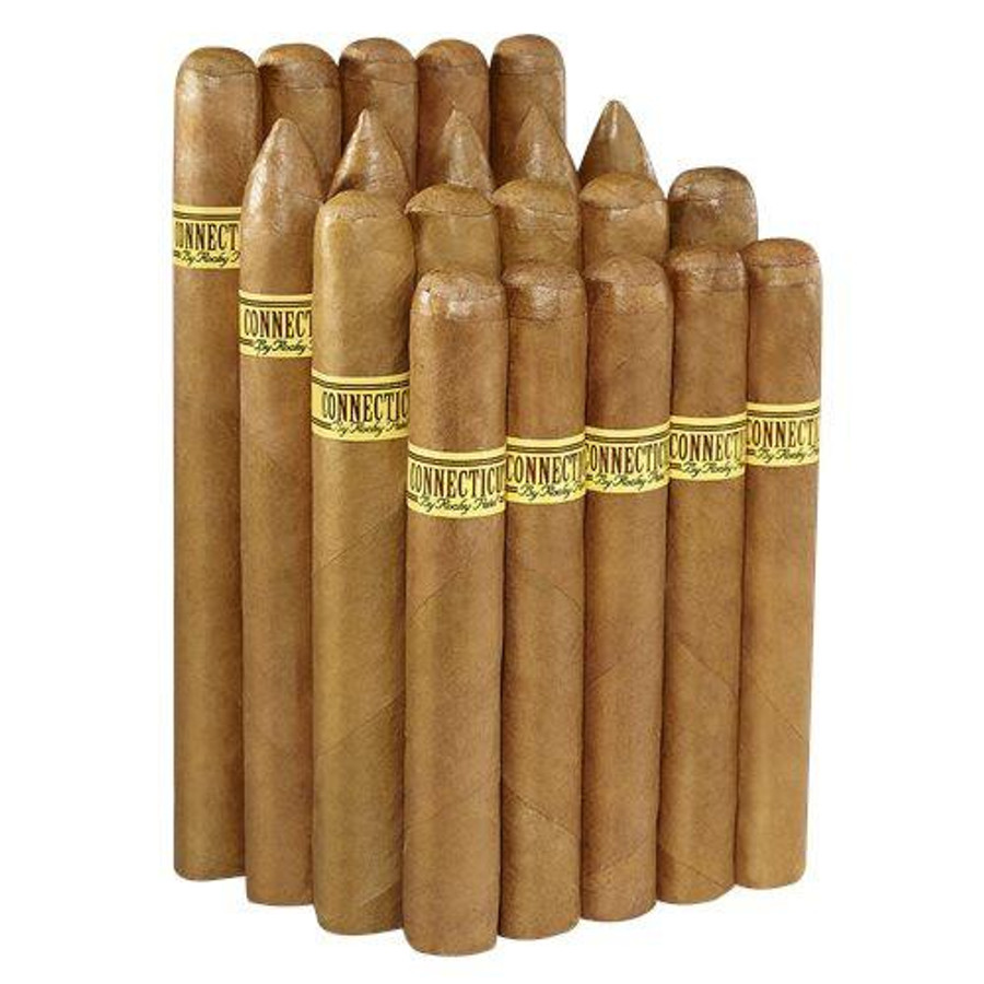 Rocky Patel Connecticut Cigars Sampler 20Ct, a collection of 20 cigars with light brown wrappers and yellow bands.