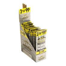 Swedish Match Jackpot Cigarillos Silver 15/3Ct, display of silver-packaged cigarillos arranged in a retail stand.