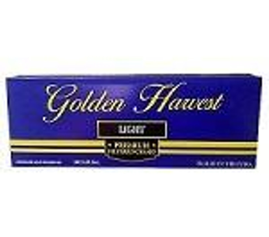 Rouseco Golden Harvest Filtered Cigars Light, blue and gold packaging box with product name and details