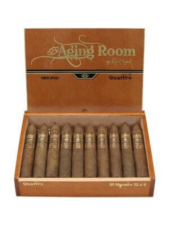 Altadis Aging Room Quattro Original Maestro Cigars 20Ct. Box, open box showing 20 cigars with brown wrappers inside a branded box.