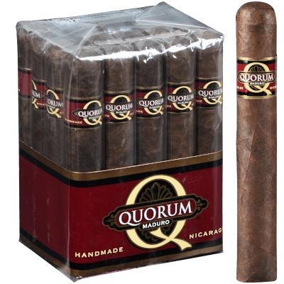Quorum Maduro Double Gordo Cigars 20 Ct. Bundle, freshly packed cigars with dark brown wrappers and a single cigar outside the bundle showing detailed craftsmanship.