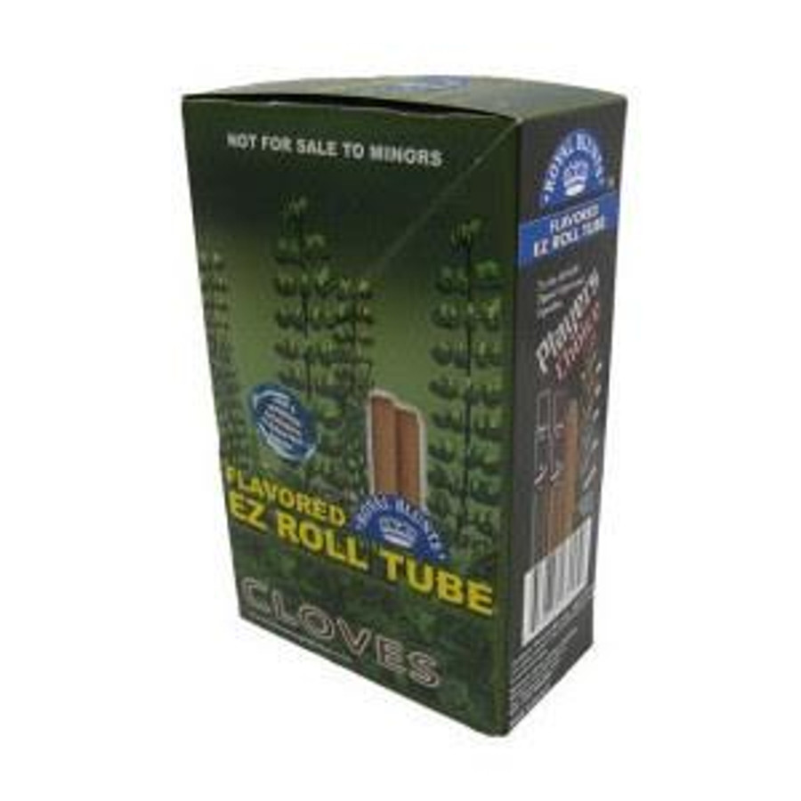 Royal Blunts EZ Roll Cloves Wraps Tubes, green packaging with product details and flavor information. Royal Blunts EZ Roll Cloves Wraps Tubes, green packaging with product details and flavor information.