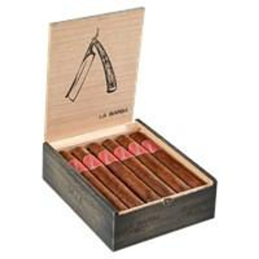 La Barba Red Toro Cigars 12Ct. Box, opened box showing neatly arranged cigars with red and brown wrappers.