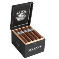 General Cigar Mayans M.C. Toro Cigars 20Ct. Box, open box showing 20 premium cigars inside a wooden lining, with the logo on the cigar bands and the box exterior.