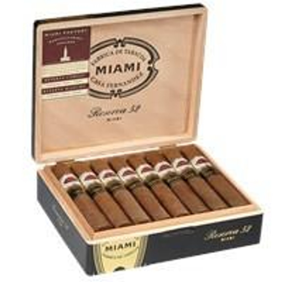Casa Fernandez Miami Reserva Robusto Cigars 15Ct. Box, opened cigar box displaying 15 cigars neatly arranged inside.