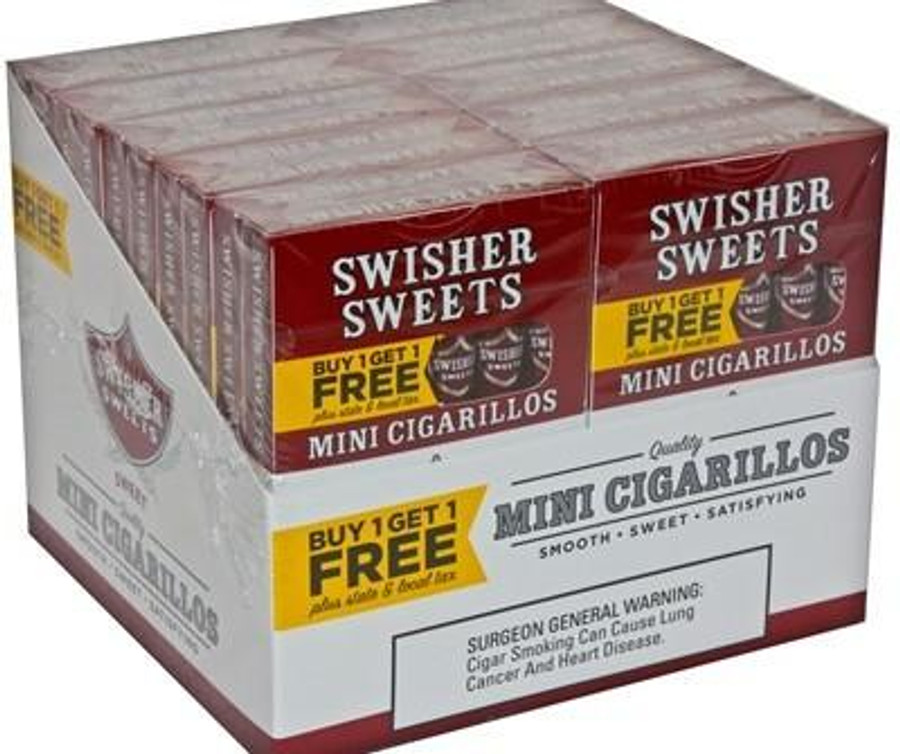 Swisher International Swisher Sweets Mini Cigarillos Regular B1G1 Pack, product display of mini cigarillos in their packaging