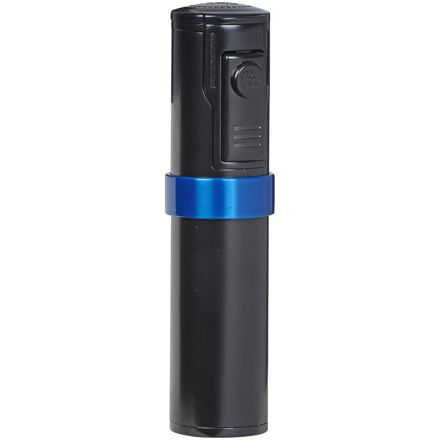 Rocky Patel Diplomat 5 Flame Lighter with Built in Cutter, black and blue cigar lighter with multiple flame outlets and integrated cutter for cigars.