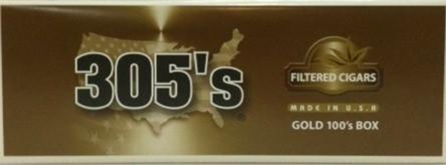 Dosal Tobacco 305's Filtered Cigars Light, packaging box with brown and gold design and product details.