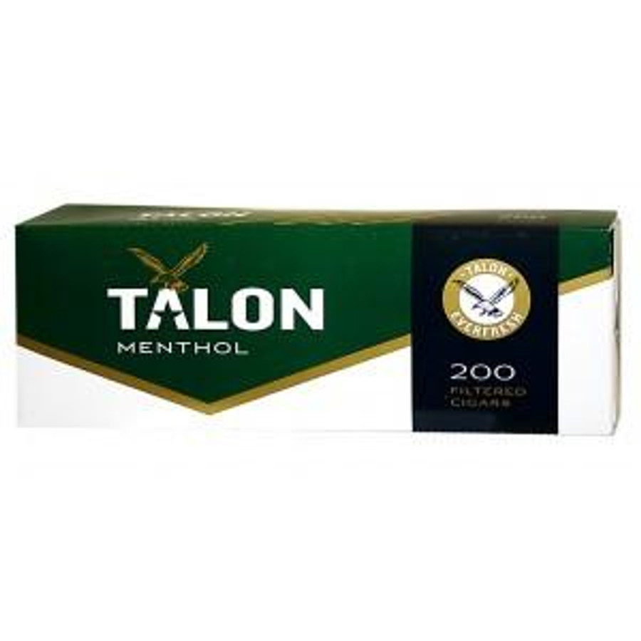 Scandinavian Tobacco Talon Filtered Cigars Menthol, box of 200 menthol filtered cigars in green and white packaging.