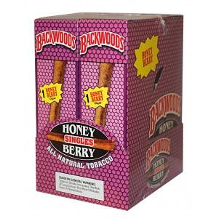 Altadis Backwoods Honey Berry Cigars 24Ct, a pink and purple box with honey berry flavored cigars visible through a clear window