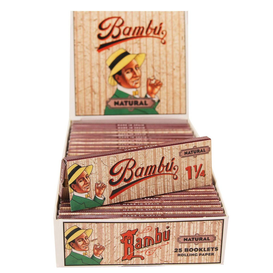 Big Bambu Papers Big Bambu Cigarette Papers 1 1/4 24Ct, pack of rolling paper with vintage-style labeling and illustration of a man in a hat.
