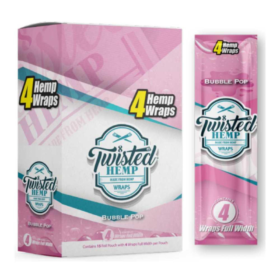 National Almond Honey Twisted Hemp Wraps Bubble Pop, packaging of 15 pouches of 4 hemp wraps each for flavored hemp smoking.